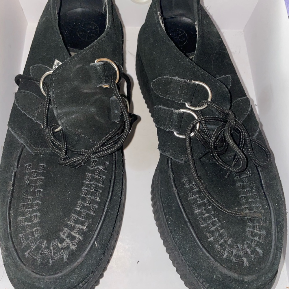T.U.K Black Suede Men's Loafers with Lace Detail